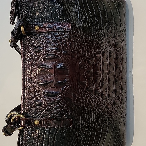 BRAHMIN Crocodile-Embossed Brown Leather Bag.  16"w x 10"h x 3.5 D - Picture 9 of 13